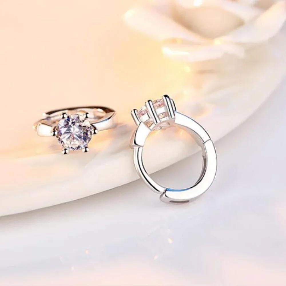 *NEW 925 Sterling Silver Diamond Hoop Earrings 1